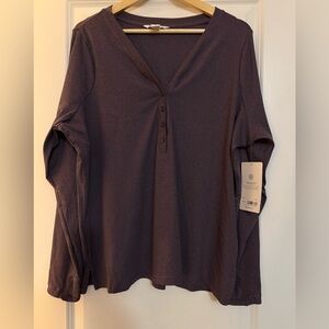 Athleta Deep Purple Long Sleeve “Uptempo” Ribbed Henley Top-stretchy
